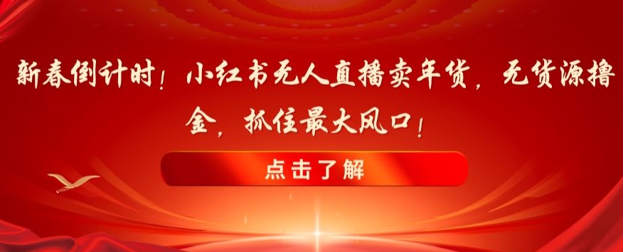 新春倒计时！小红书无人直播卖年货，无货源撸金，抓住最大风口【揭秘】-南青云资源库