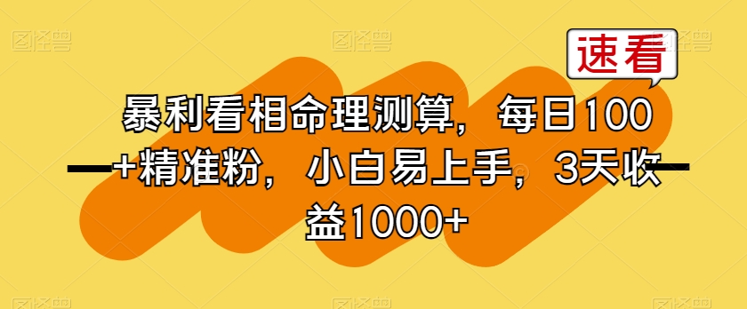 暴利看相命理测算，每日100+精准粉，小白易上手，3天收益1000+【揭秘】-南青云资源库