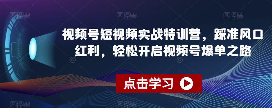 视频号短视频实战特训营，踩准风口红利，轻松开启视频号爆单之路-南青云资源库