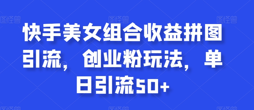 快手美女组合收益拼图引流，创业粉玩法，单日引流50+【揭秘】-南青云资源库