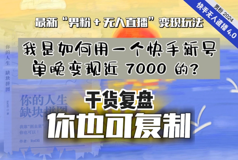 【纯干货复盘】我是如何用一个快手新号单晚变现近 7000 的？最新“男粉+无人直播”变现玩法-南青云资源库