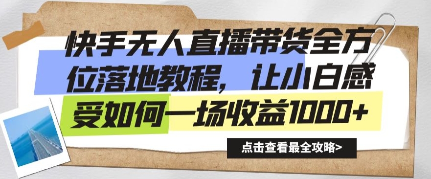 快手无人直播带货全方位落地教程，让小白感受如何一场收益1000+【揭秘】-南青云资源库