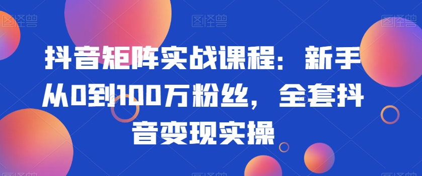 抖音矩阵实战课程：新手从0到100万粉丝，全套抖音变现实操-南青云资源库