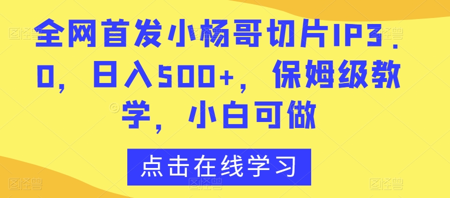全网首发小杨哥切片IP3.0，日入500+，保姆级教学，小白可做【揭秘】-南青云资源库