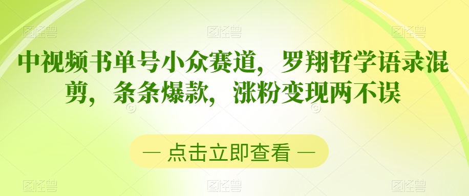 中视频书单号小众赛道，罗翔哲学语录混剪，条条爆款，涨粉变现两不误【揭秘】-南青云资源库