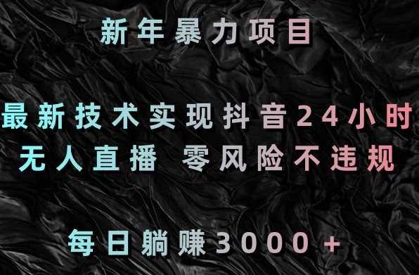 新年暴力项目，最新技术实现抖音24小时无人直播，零风险不违规，每日躺赚3000＋【揭秘】-南青云资源库
