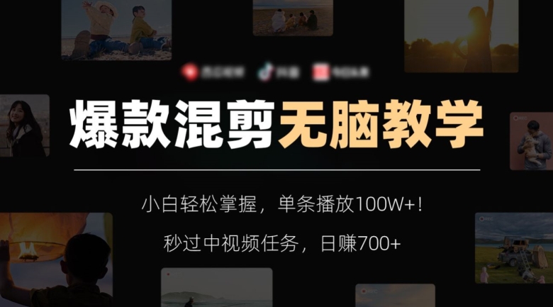 爆款混剪无脑教学，小白轻松掌握，单条播放100W+！秒过中视频任务，日赚700+【揭秘】-南青云资源库