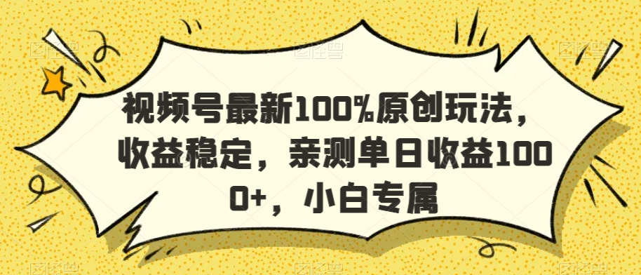视频号最新100%原创玩法，收益稳定，亲测单日收益1000+，小白专属【揭秘】-南青云资源库