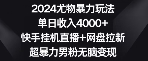 2024尤物暴力玩法，单日收入4000+，快手挂机直播+网盘拉新，超暴力男粉无脑变现【揭秘】-南青云资源库