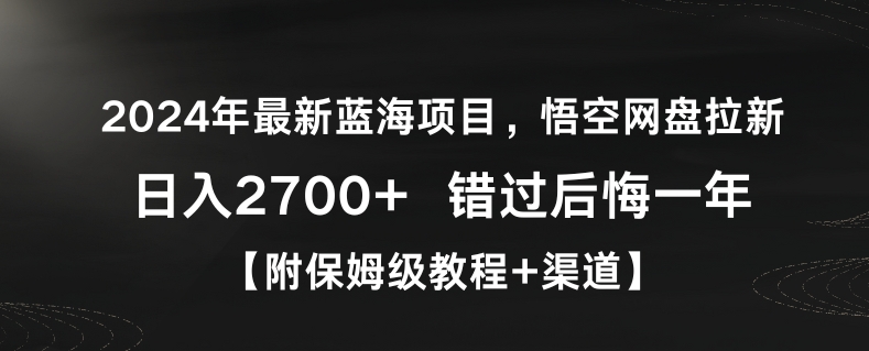 2024年最新蓝海项目，悟空网盘拉新，日入2700+错过后悔一年【附保姆级教程+渠道】【揭秘】-南青云资源库