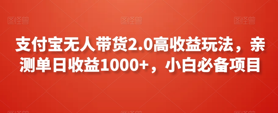 支付宝无人带货2.0高收益玩法，亲测单日收益1000+，小白必备项目【揭秘】-南青云资源库