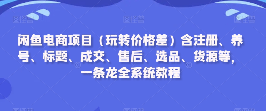 闲鱼电商项目（玩转价格差）含注册、养号、标题、成交、售后、选品、货源等，一条龙全系统教程-南青云资源库