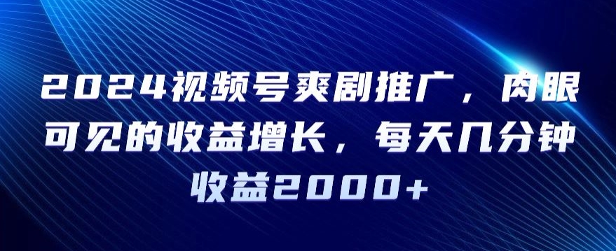 2024视频号爽剧推广，肉眼可见的收益增长，每天几分钟收益2000+【揭秘】-南青云资源库