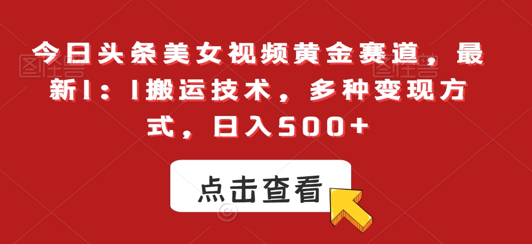 今日头条美女视频黄金赛道，最新1：1搬运技术，多种变现方式，日入500+【揭秘】-南青云资源库