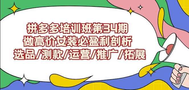 拼多多培训班第34期：做高价女装必盈利剖析选品/测款/运营/推广/拓展-南青云资源库