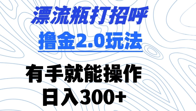 漂流瓶打招呼撸金2.0玩法，有手就能做，日入300+【揭秘】-南青云资源库