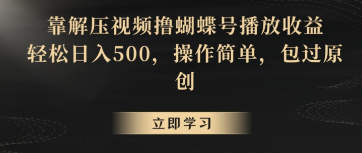 靠解压视频撸蝴蝶号播放收益，轻松日入500，操作简单，包过原创【揭秘】-南青云资源库