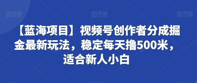 【蓝海项目】视频号创作者分成掘金最新玩法，稳定每天撸500米，适合新人小白【揭秘】-南青云资源库