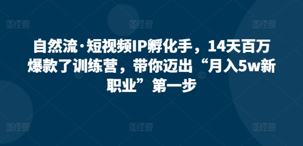 自然流·短视频IP孵化手，14天百万爆款了训练营，带你迈出“月入5w新职业”第一步-南青云资源库