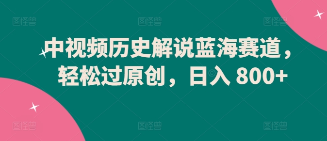 中视频历史解说蓝海赛道，轻松过原创，日入 800+【揭秘】-南青云资源库