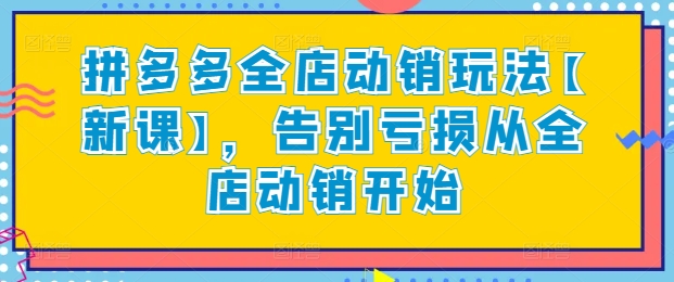 拼多多全店动销玩法【新课】，告别亏损从全店动销开始-南青云资源库