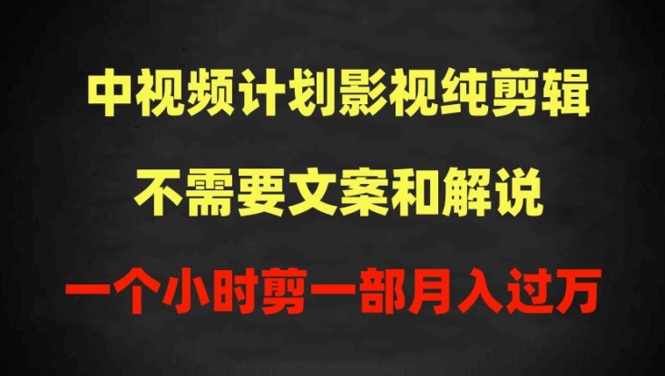 中视频计划影视纯剪辑，不需要文案和解说，一个小时剪一部，100%过原创月入过万【揭秘】-南青云资源库