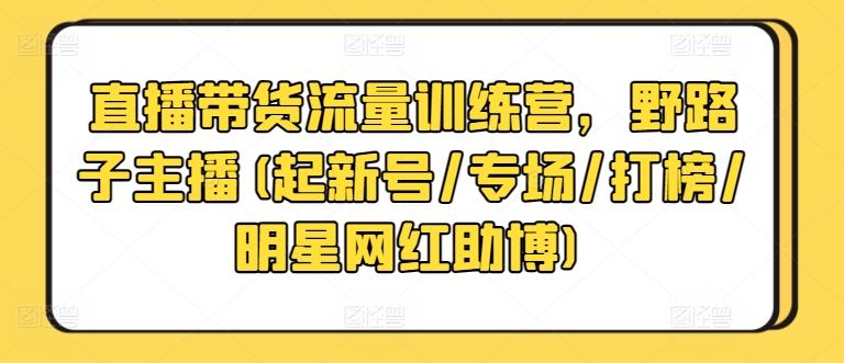 直播带货流量训练营，野路子主播(起新号/专场/打榜/明星网红助博)-南青云资源库