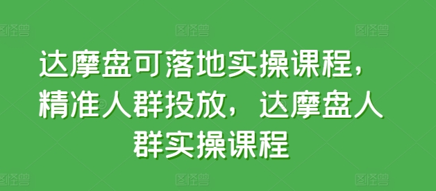 达摩盘可落地实操课程，精准人群投放，达摩盘人群实操课程-南青云资源库