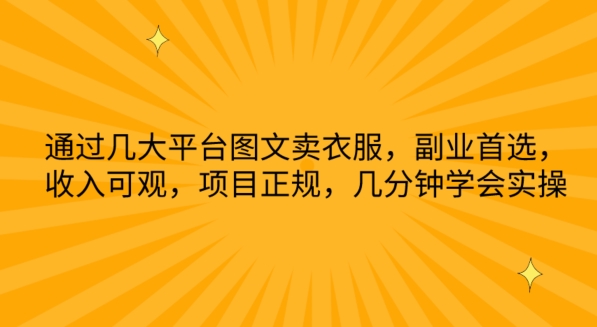 通过几大平台图文卖衣服，副业首选，收入可观，项目正规，几分钟学会实操【揭秘】-南青云资源库