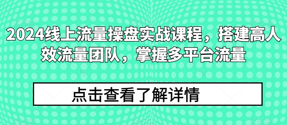 2024线上流量操盘实战课程，搭建高人效流量团队，掌握多平台流量-南青云资源库
