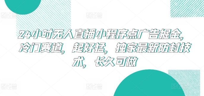 24小时无人直播小程序点广告掘金，冷门赛道，起好猛，独家最新防封技术，长久可做【揭秘】-南青云资源库