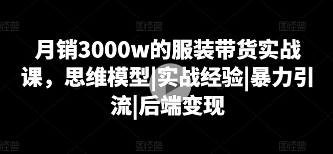 月销3000w的服装带货实战课，思维模型|实战经验|暴力引流|后端变现-南青云资源库