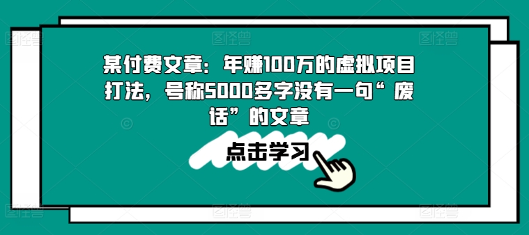 某付费文章：年赚100w的虚拟项目打法，号称5000多字没有一句“废话”的文章-南青云资源库