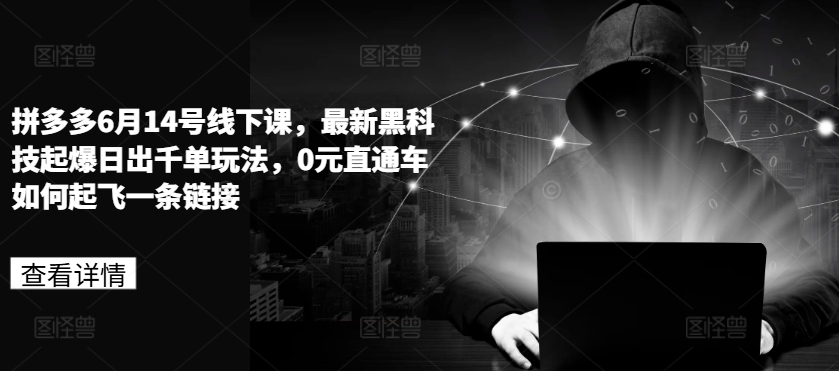 拼多多6月14号线下课，最新黑科技起爆日出千单玩法，0元直通车如何起飞一条链接-南青云资源库